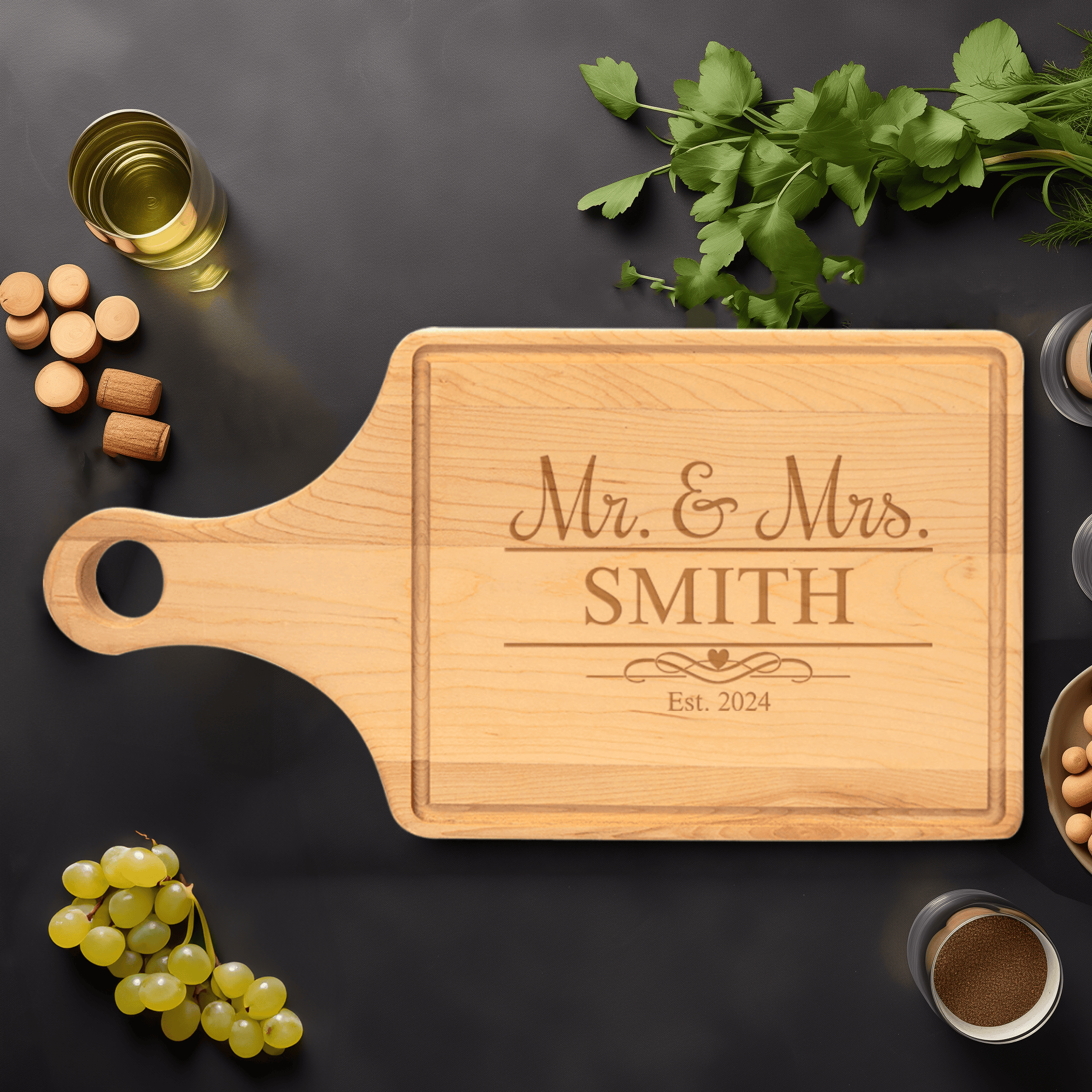 Anniversary Maple Paddle Cutting Board With Timeless Bonds Design