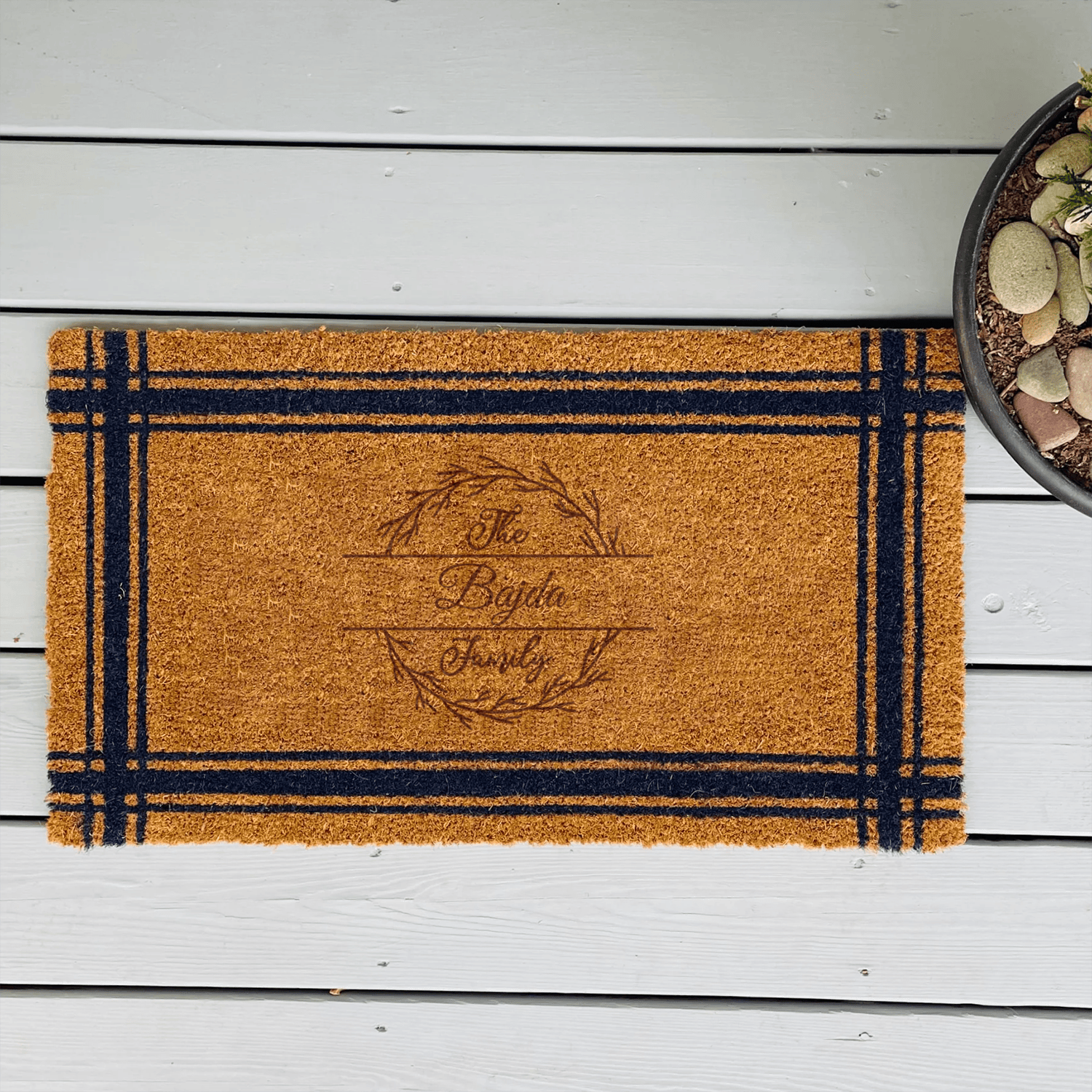 Timeless Name Wreath Engraved Door Mat