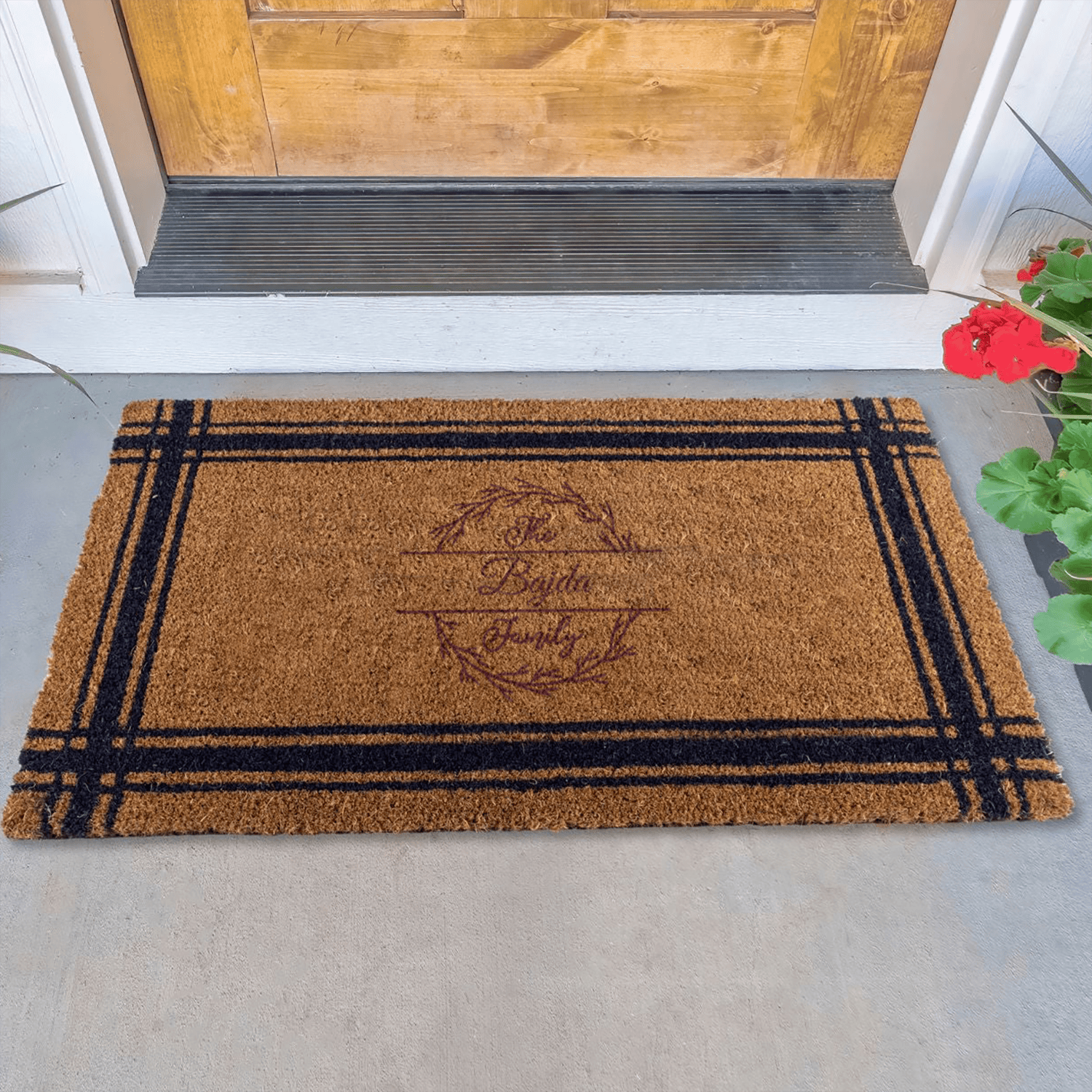 Timeless Name Wreath Engraved Door Mat