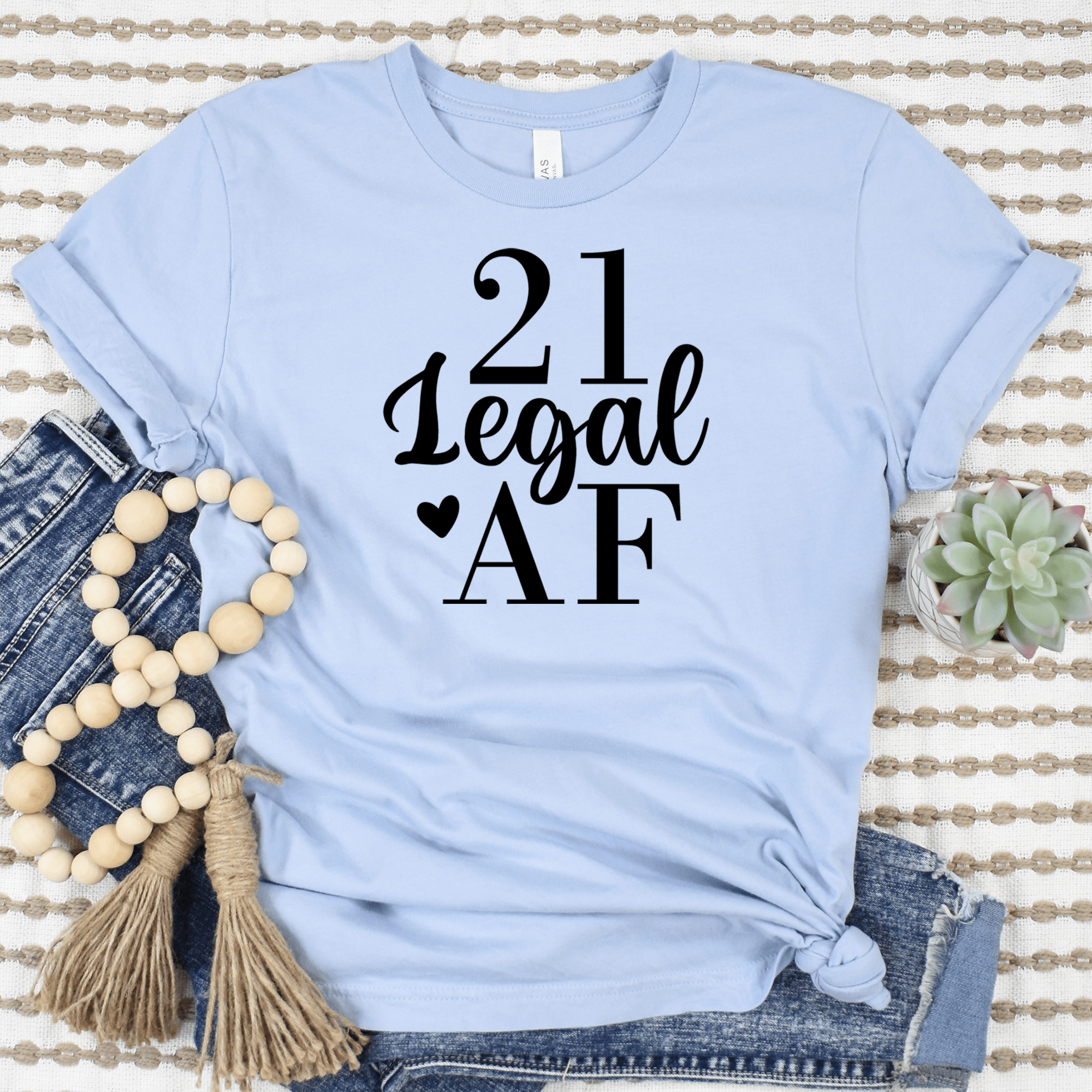 Womens Light Blue T Shirt with Twenty-One-AF design