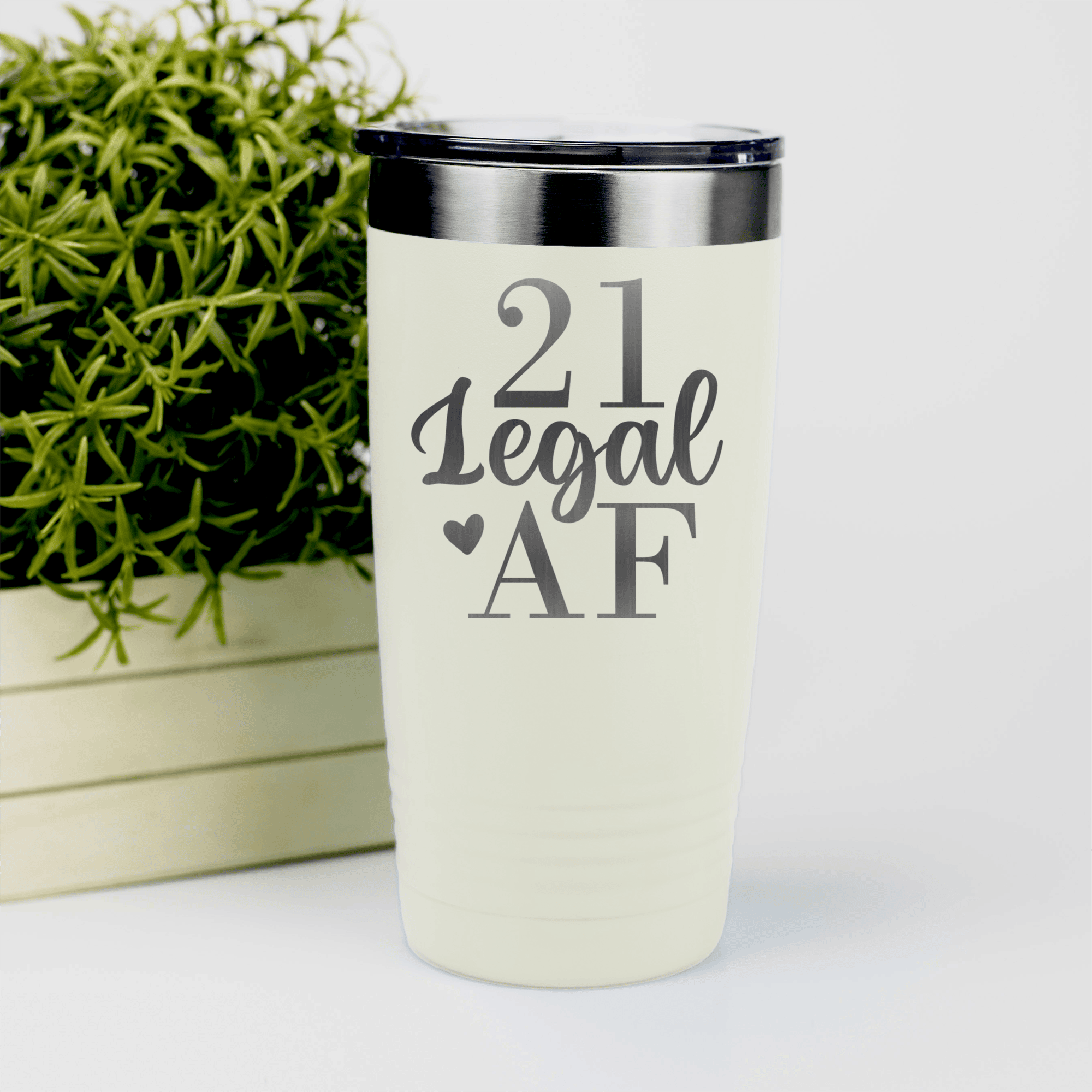 White birthday tumbler Twenty One AF