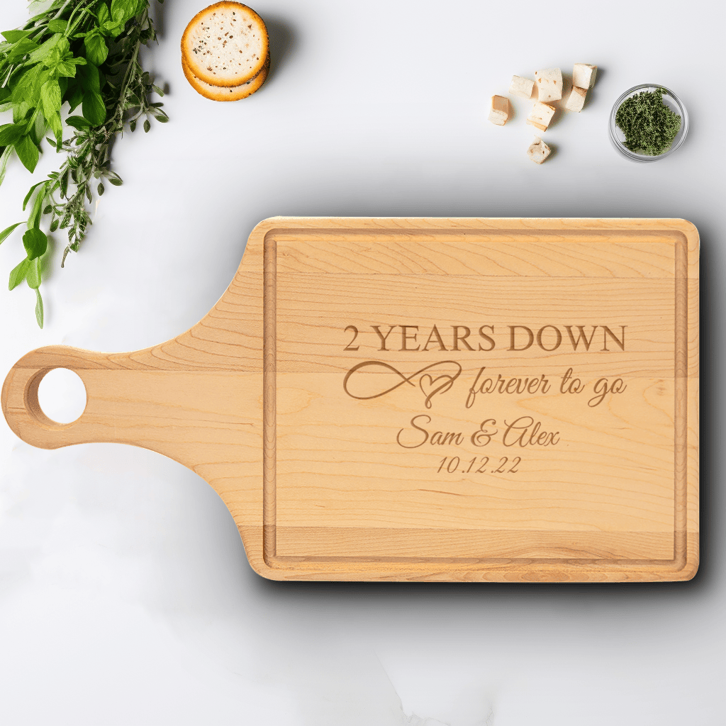 Anniversary Maple Paddle Cutting Board With Two Years Down Design