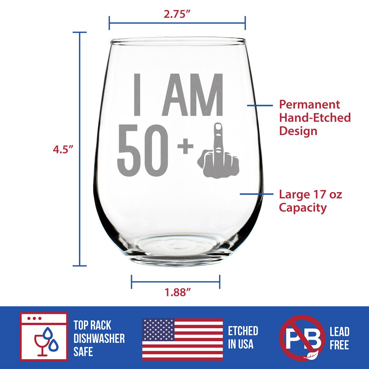 51st Birthday Stemless Wine Glass