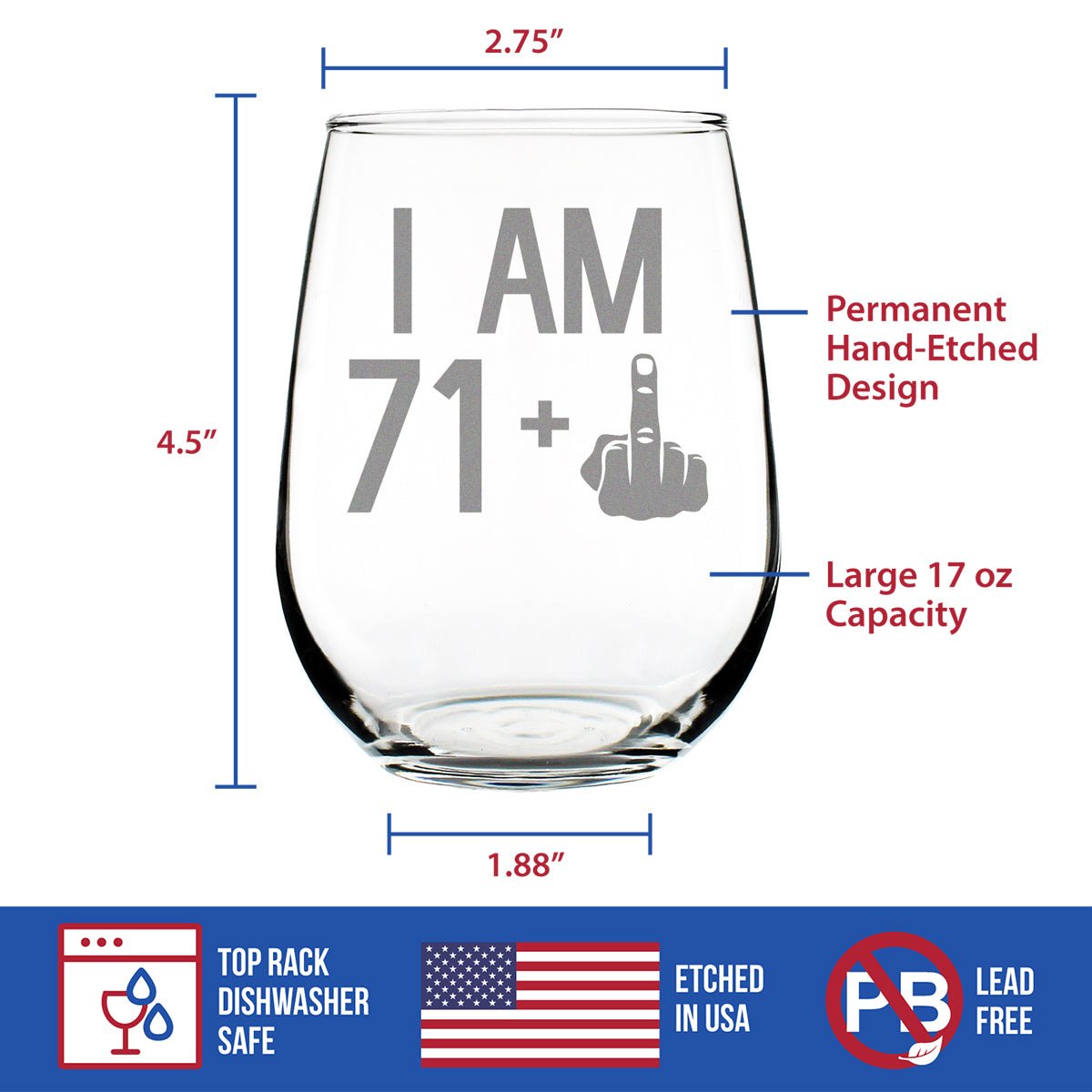 72nd Birthday Stemless Wine Glass