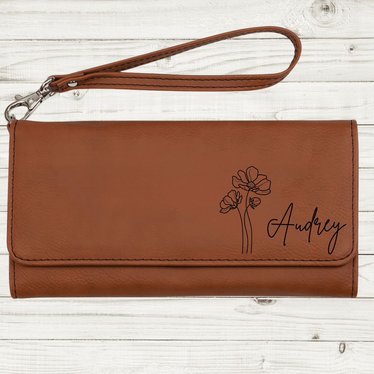 Leatherette Birth Flower Wristlet