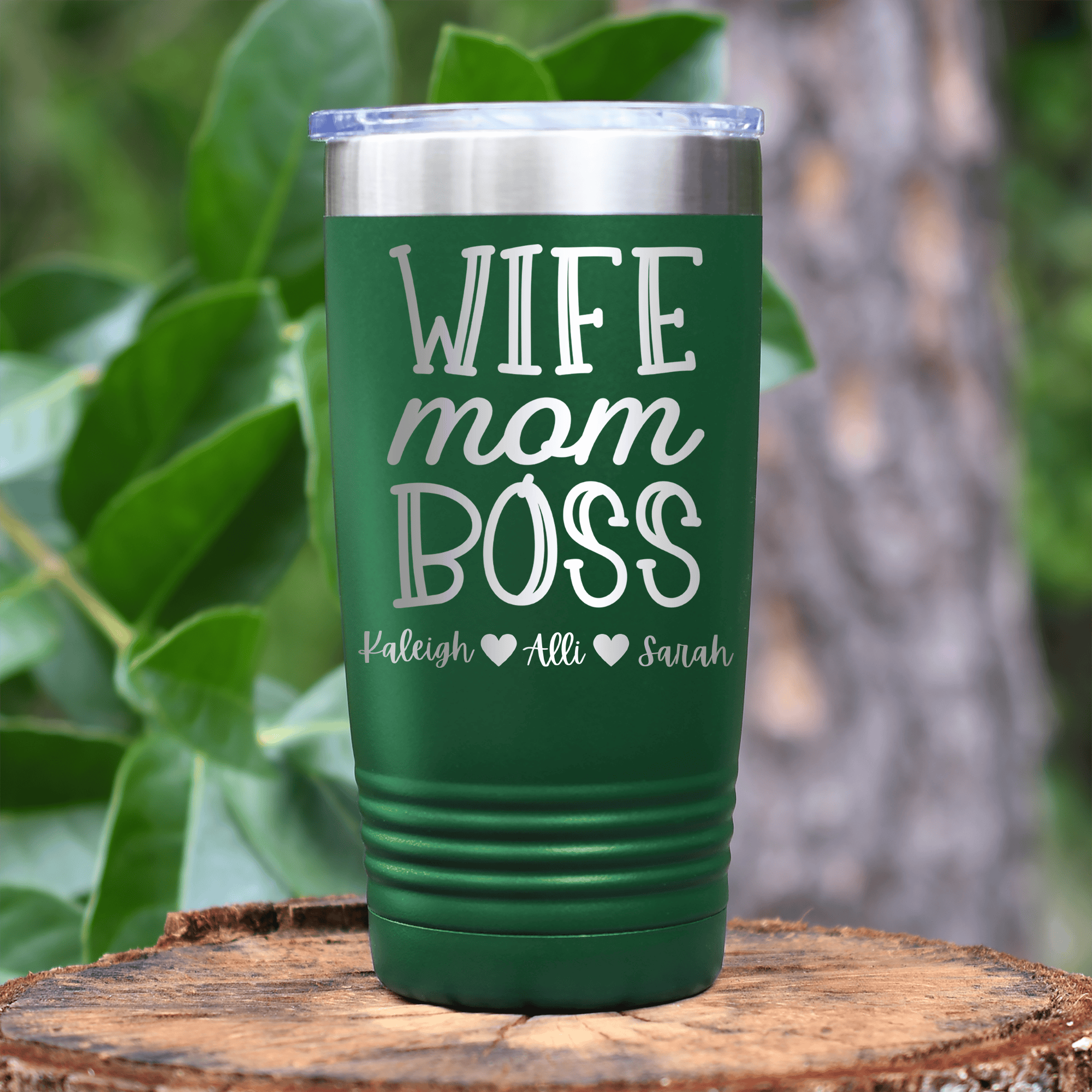 Green Mothers Day Tumbler With Wife Mom Boss Design