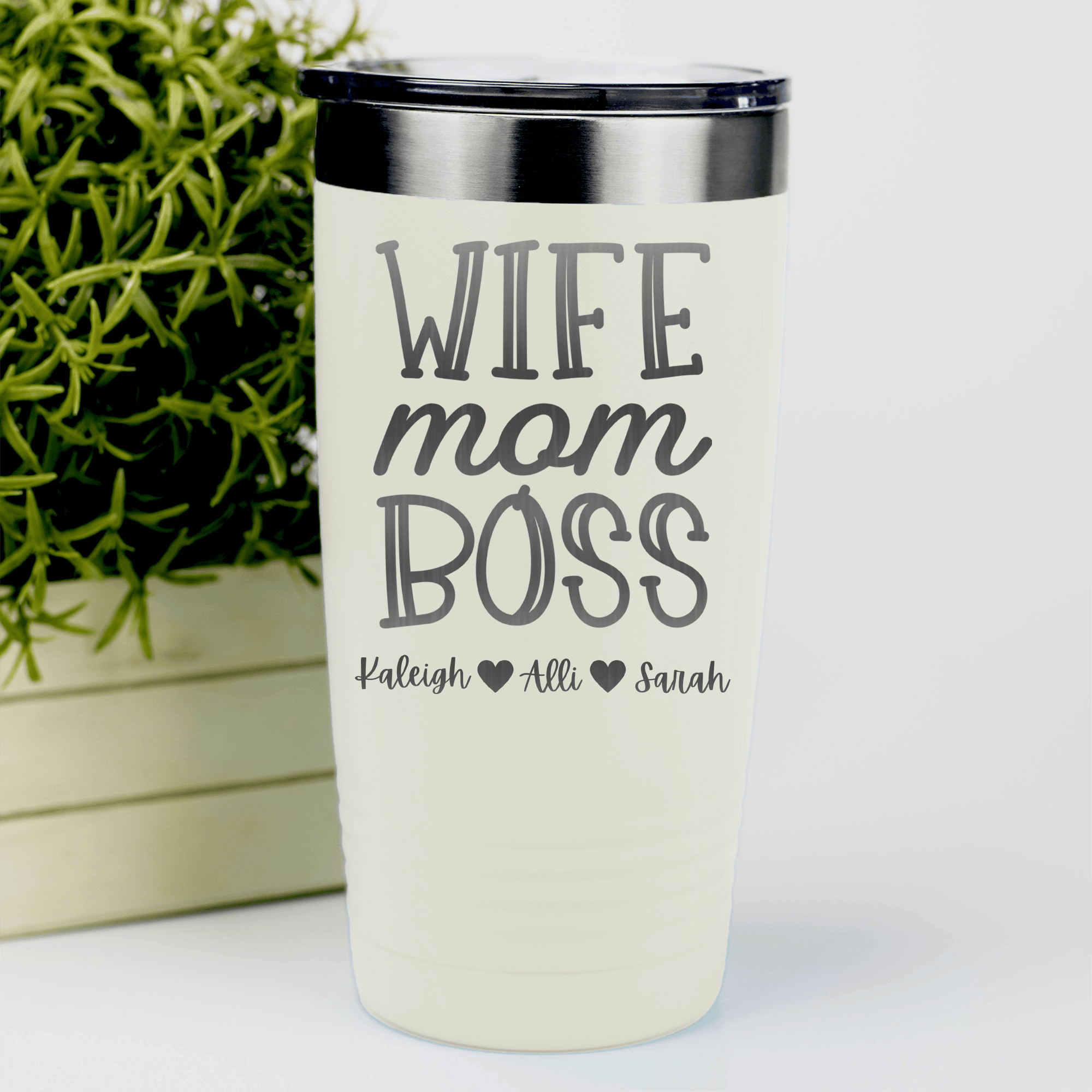 White Mothers Day Tumbler With Wife Mom Boss Design