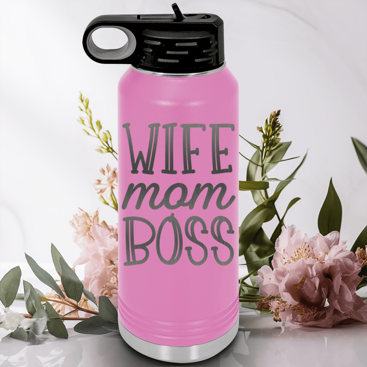 Light Purple Mothers Day Water Bottle With Wife Mom Boss Design