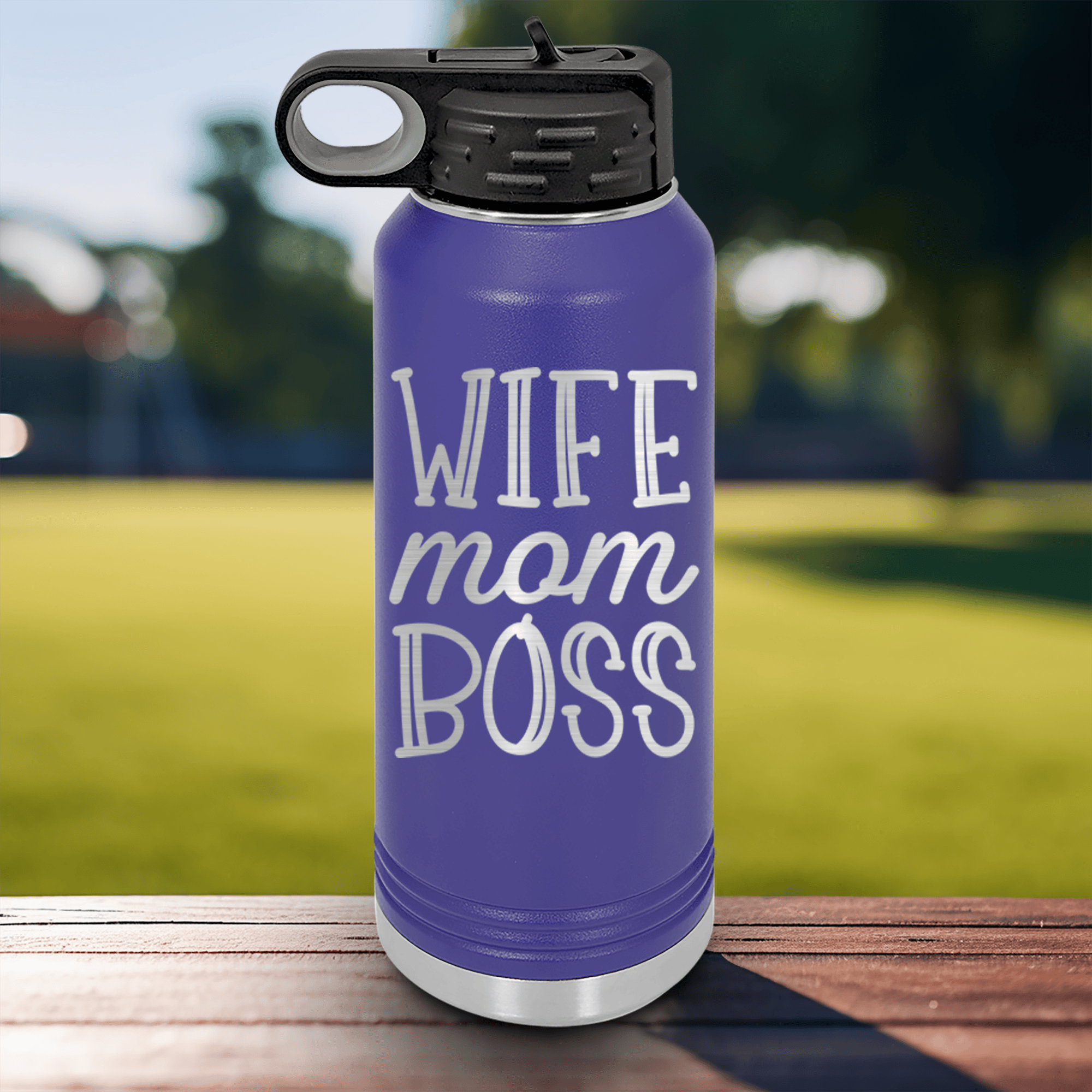 Purple Mothers Day Water Bottle With Wife Mom Boss Design