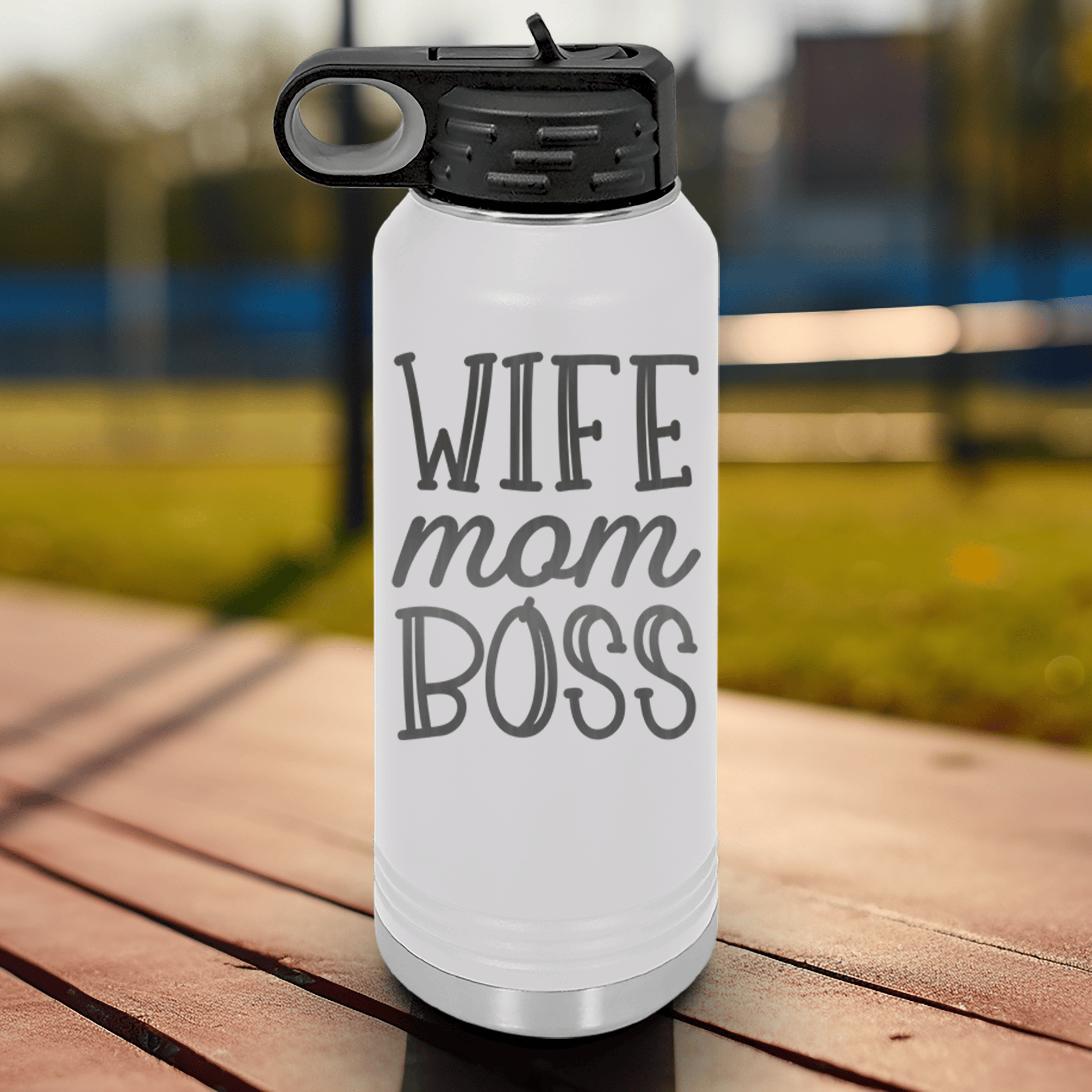 White Mothers Day Water Bottle With Wife Mom Boss Design