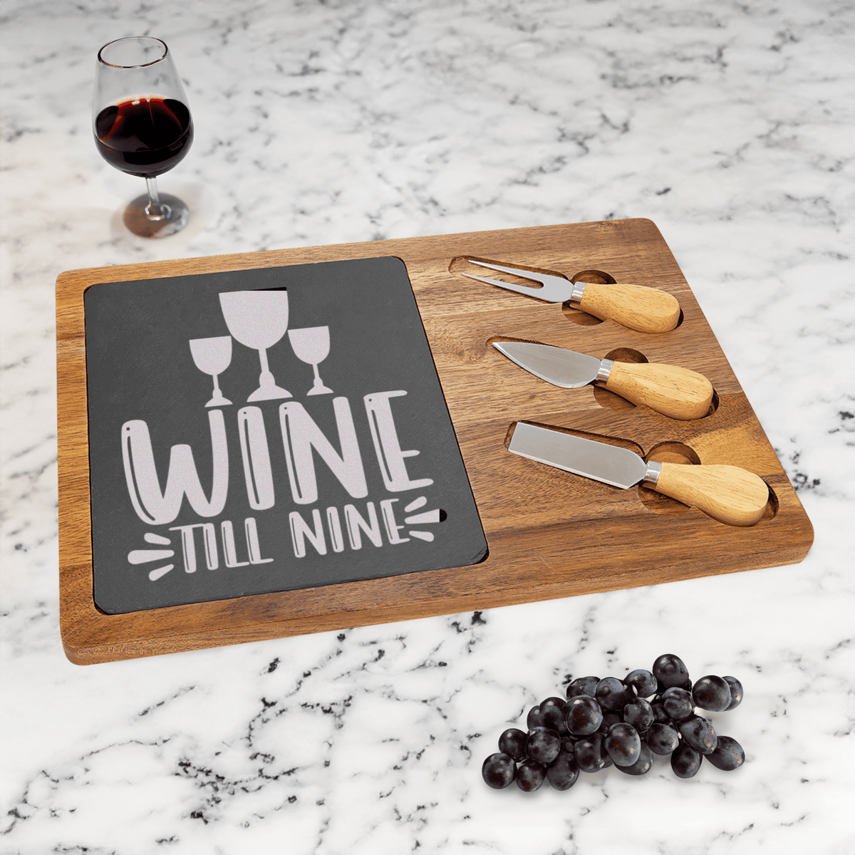 Wine Till Nine Wood Slate Serving Tray