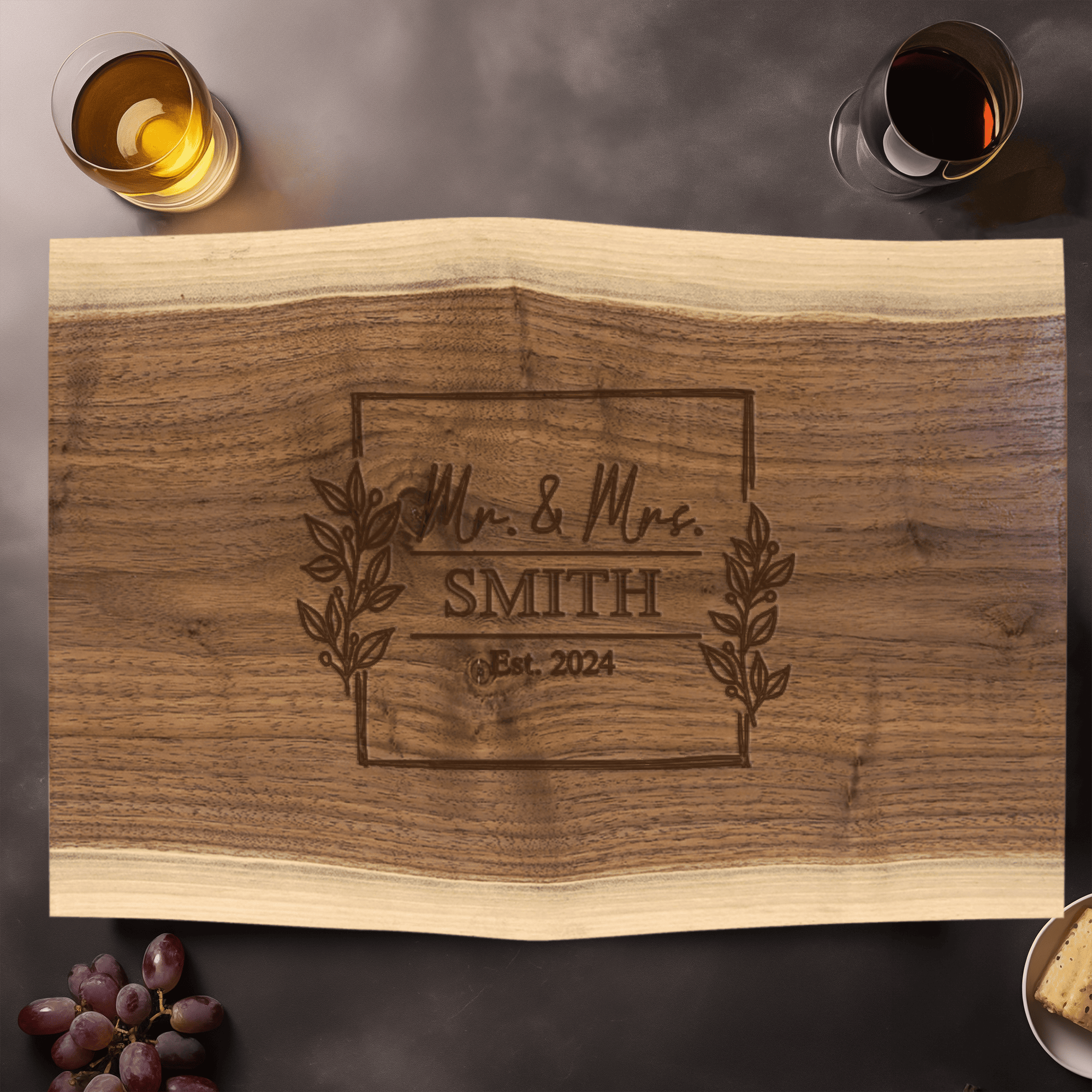 Anniversary Black Walnut Cutting Board With Years Of Joy Design