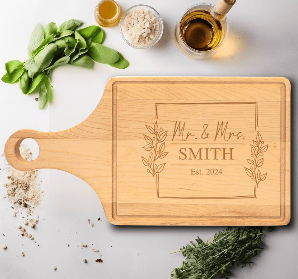 Anniversary Maple Paddle Cutting Board With Years Of Joy Design