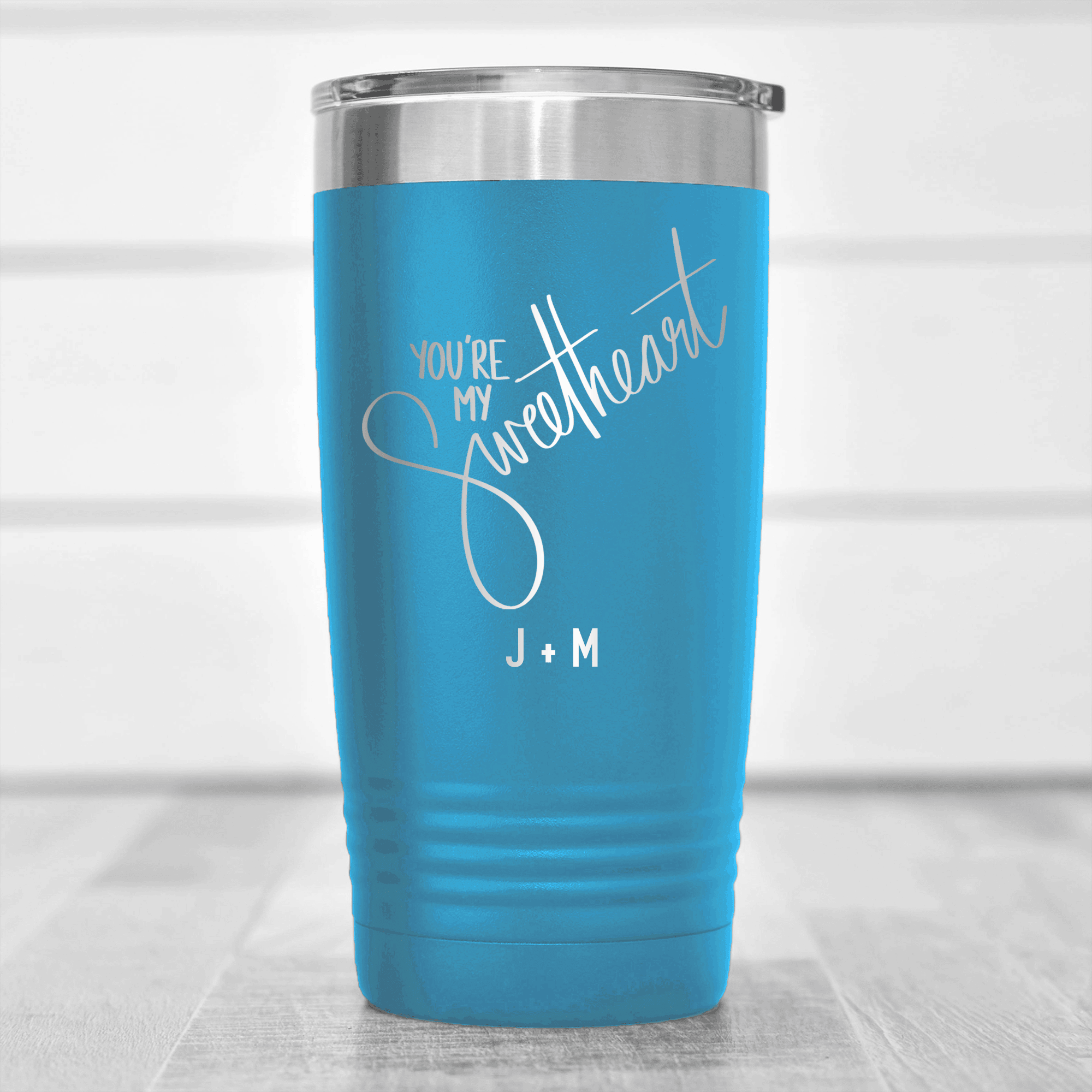 Light Blue Valentines Day Tumbler With Youre My Sweetheart Design