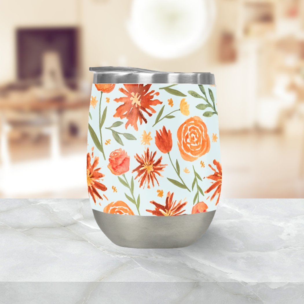 Home &amp; Garden Burnt Orange Flower Burst Wine Tumbler