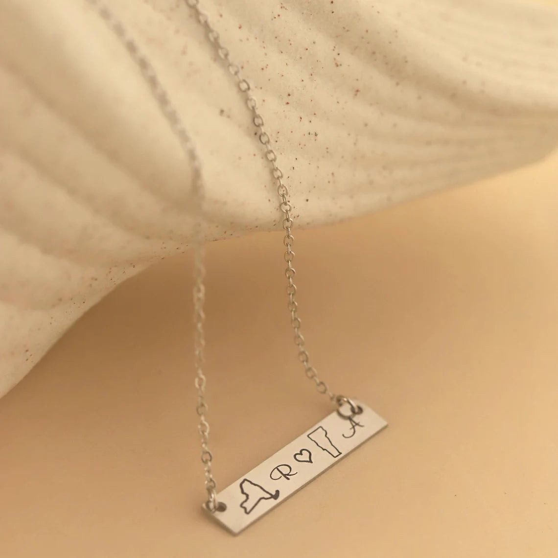 Personalized States Necklace custom long-distance jewelry with heart marker, ideal for gifts and meaningful keepsakes.