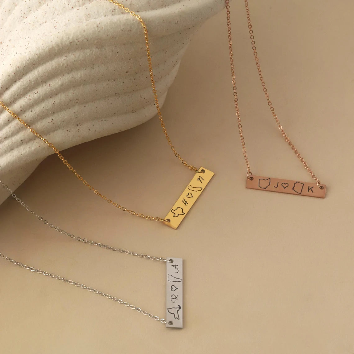 Personalized States Necklace custom long-distance jewelry with heart marker, ideal for gifts and meaningful keepsakes.