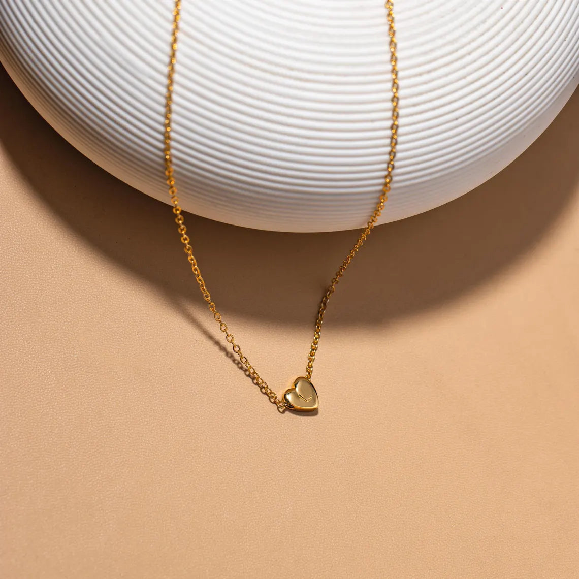 Hand-stamped personalized heart charm necklace in 16K Gold finish