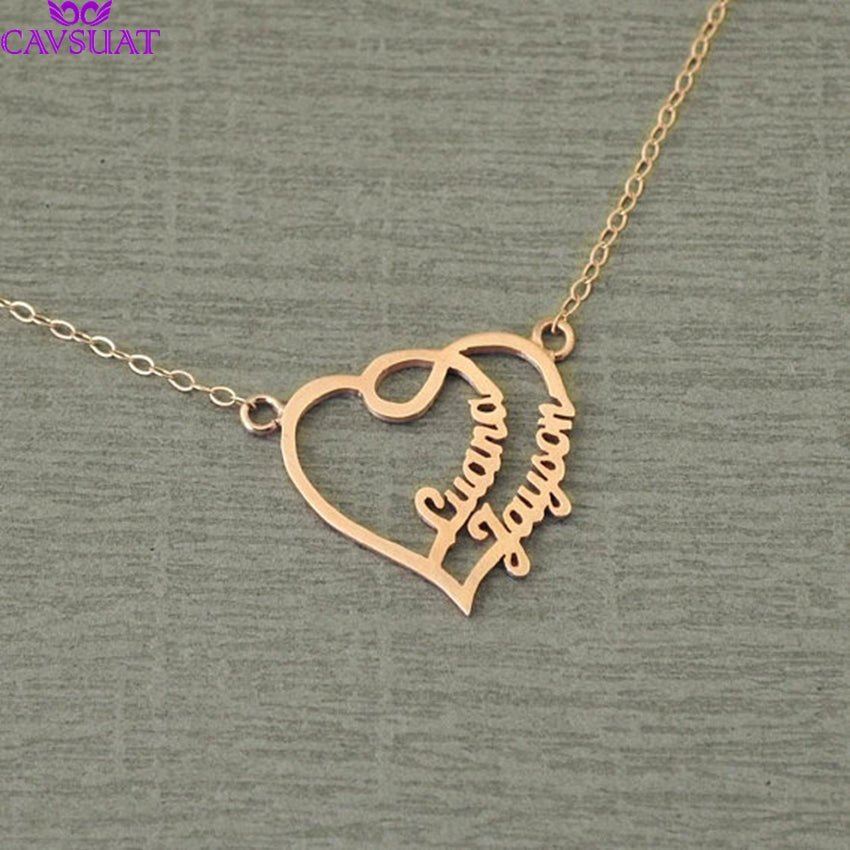 Jewelry & Watches Personalized Double Name Heart Necklace