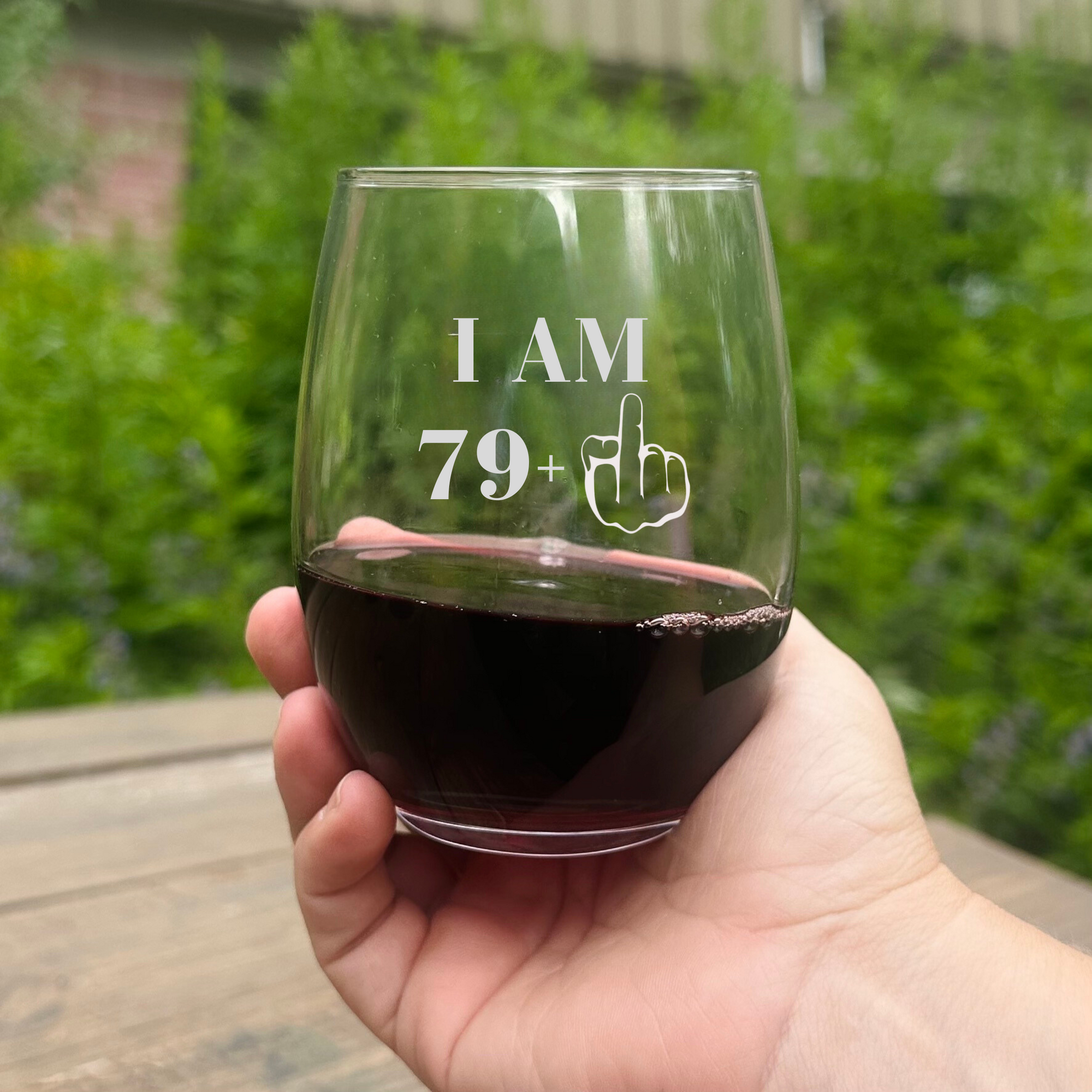 80th Humorous Stemless Wine Glass