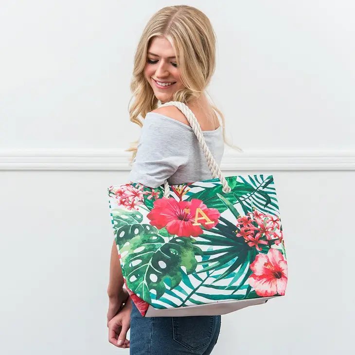 Totes & Beach Bags Tropical Hibiscus Cotton Canvas Beach Tote Bag