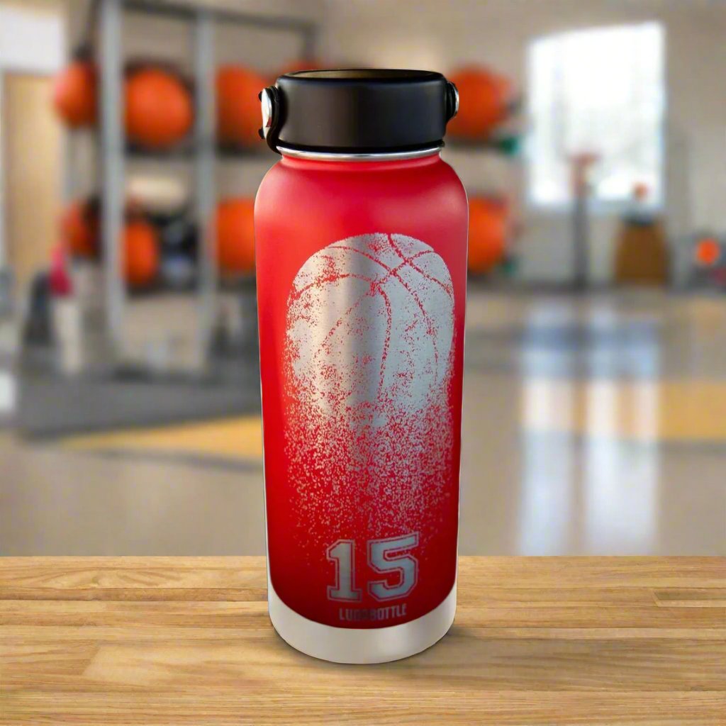 Water Bottle 32oz Basketball with Name and Number Red