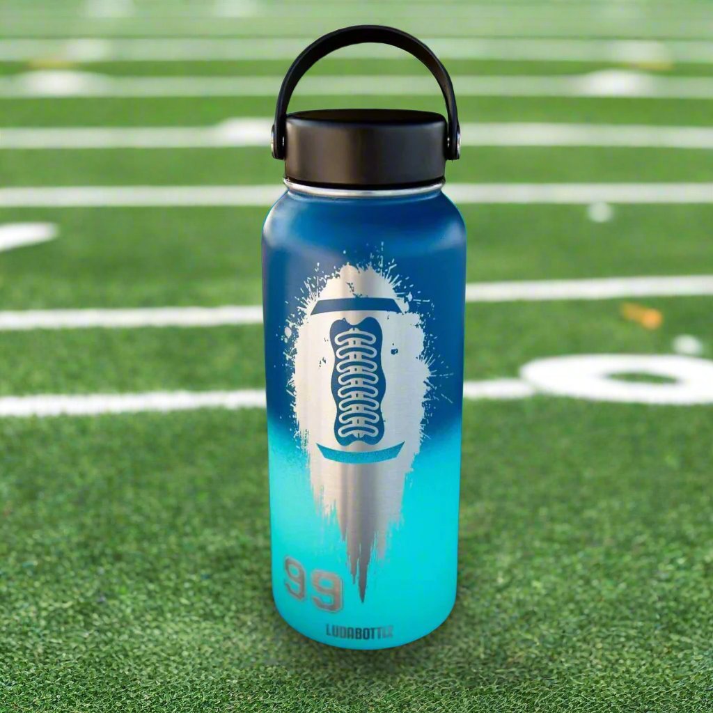 Personalized Water Bottle Football Engraved with Number and Name 