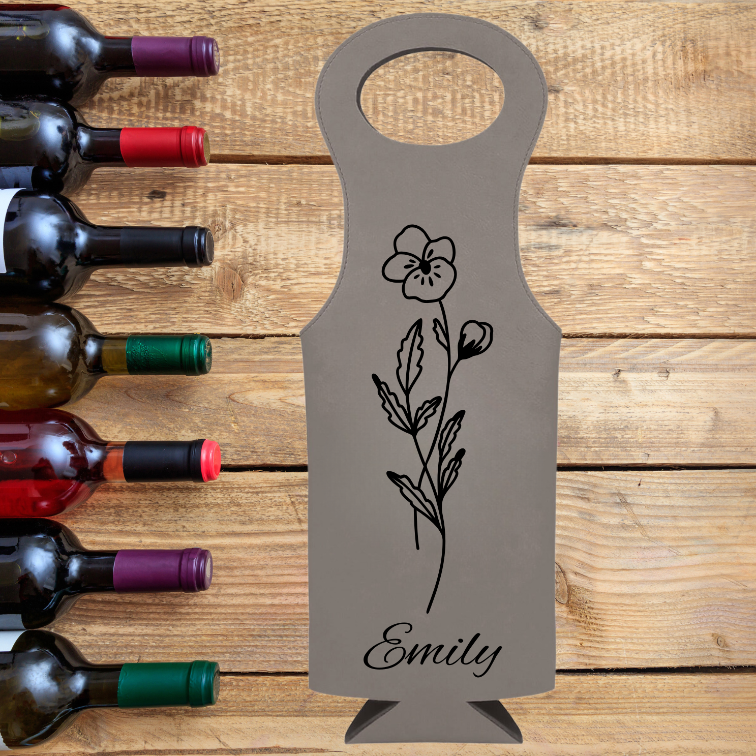 Custom Birth Flower Wine Bag