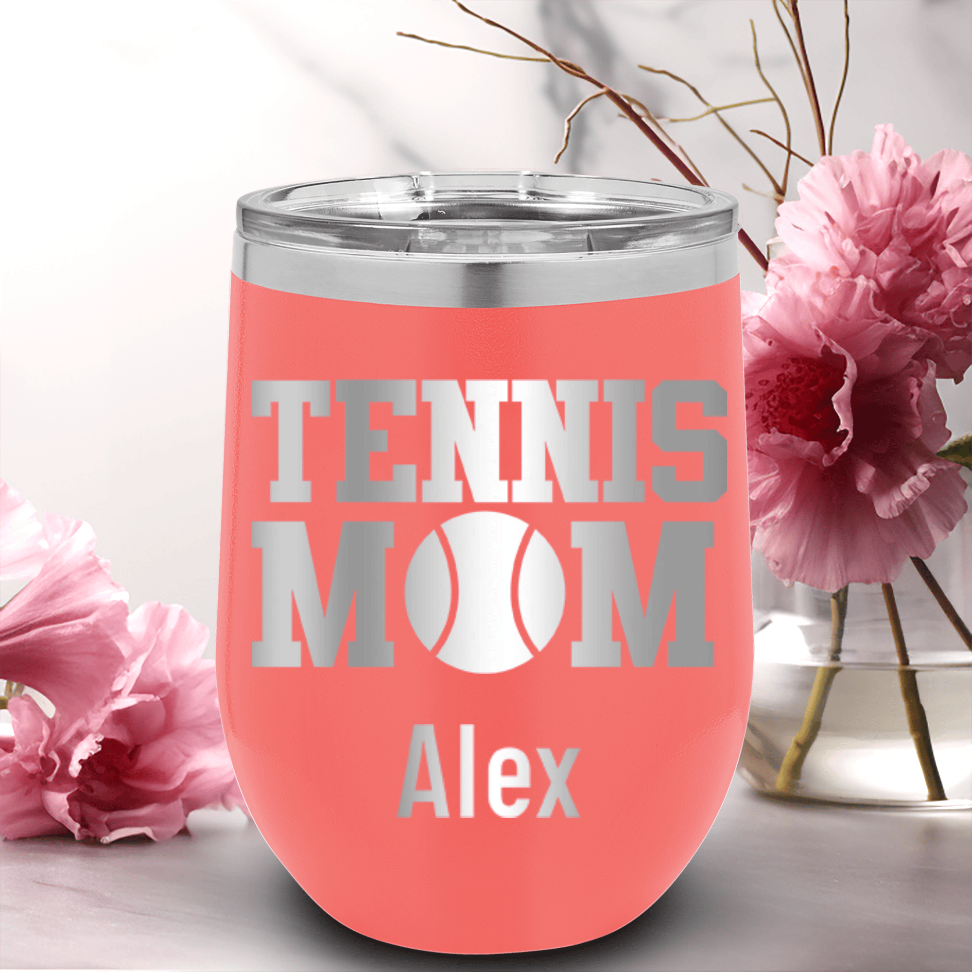 Salmon Tennis For Her Wine Tumbler With Best Tennis Mom Design