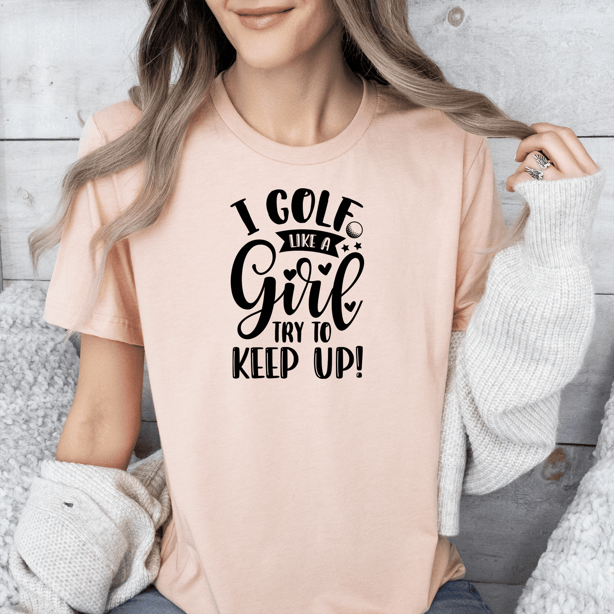 Womens Heather Peach T Shirt with Keep-Up-With-The-Girl design