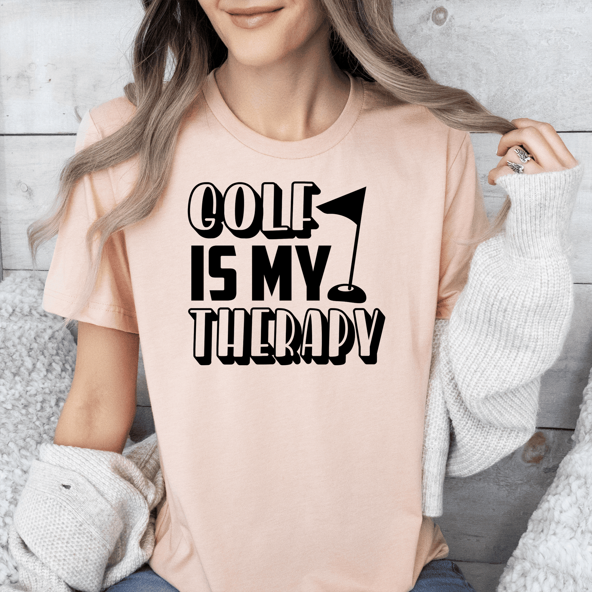 Womens Heather Peach T Shirt with My-Real-Therapy design