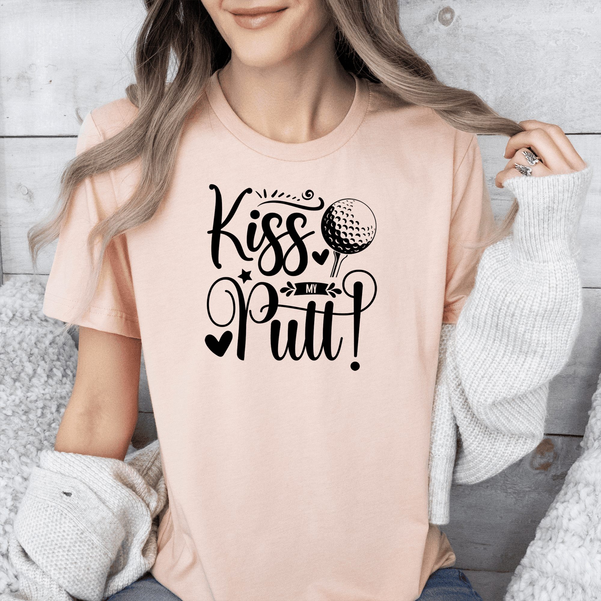 Womens Heather Peach T Shirt with You-Can-Kiss-My-Putt design