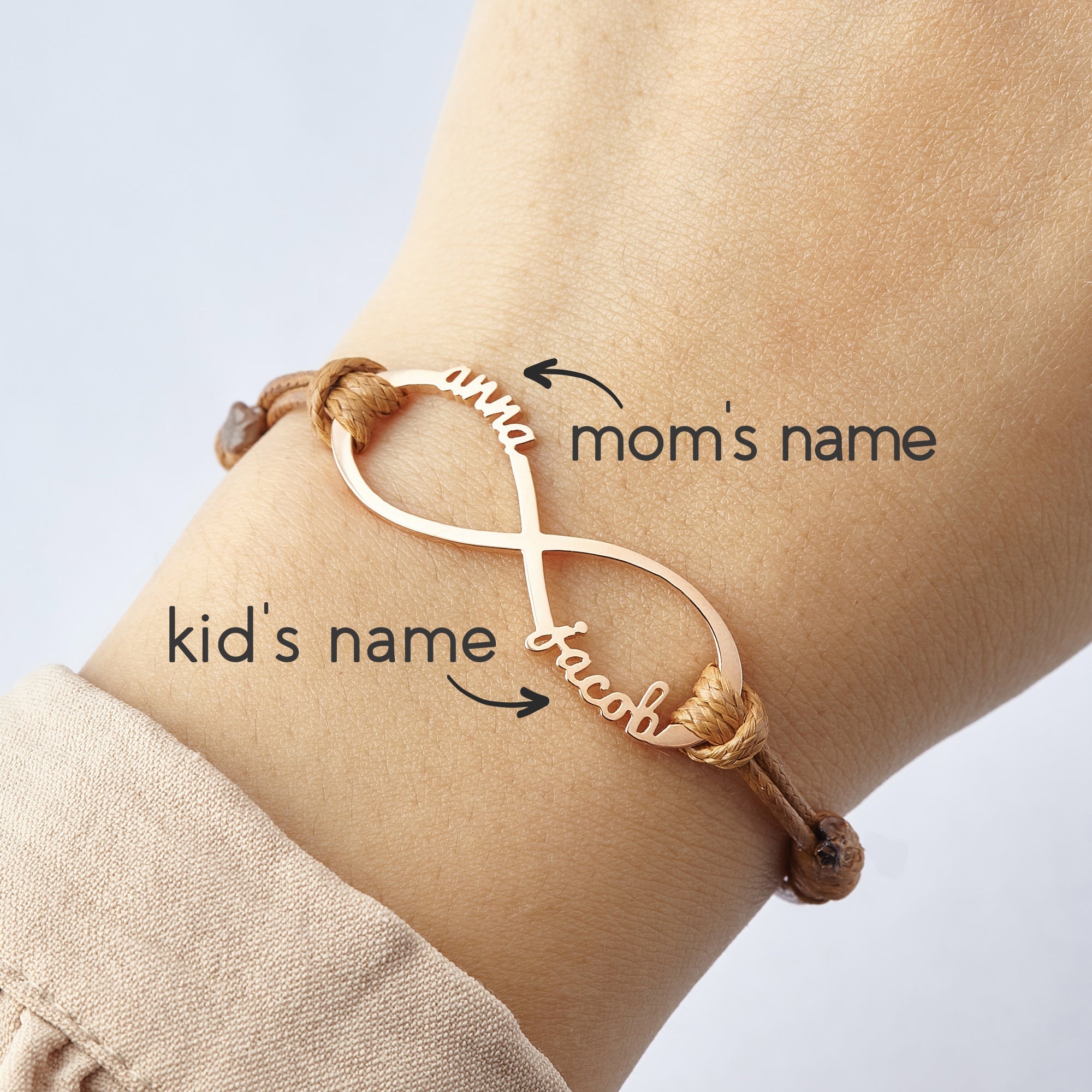 Personalized Bracelet for Mom / Grandma with Kids Names Rose Gold