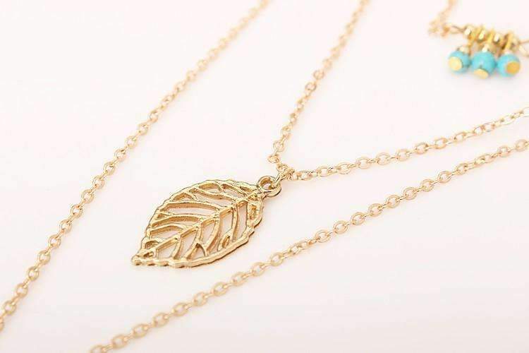 Necklaces Turquoise Leaf Feather Multi Layer Necklace