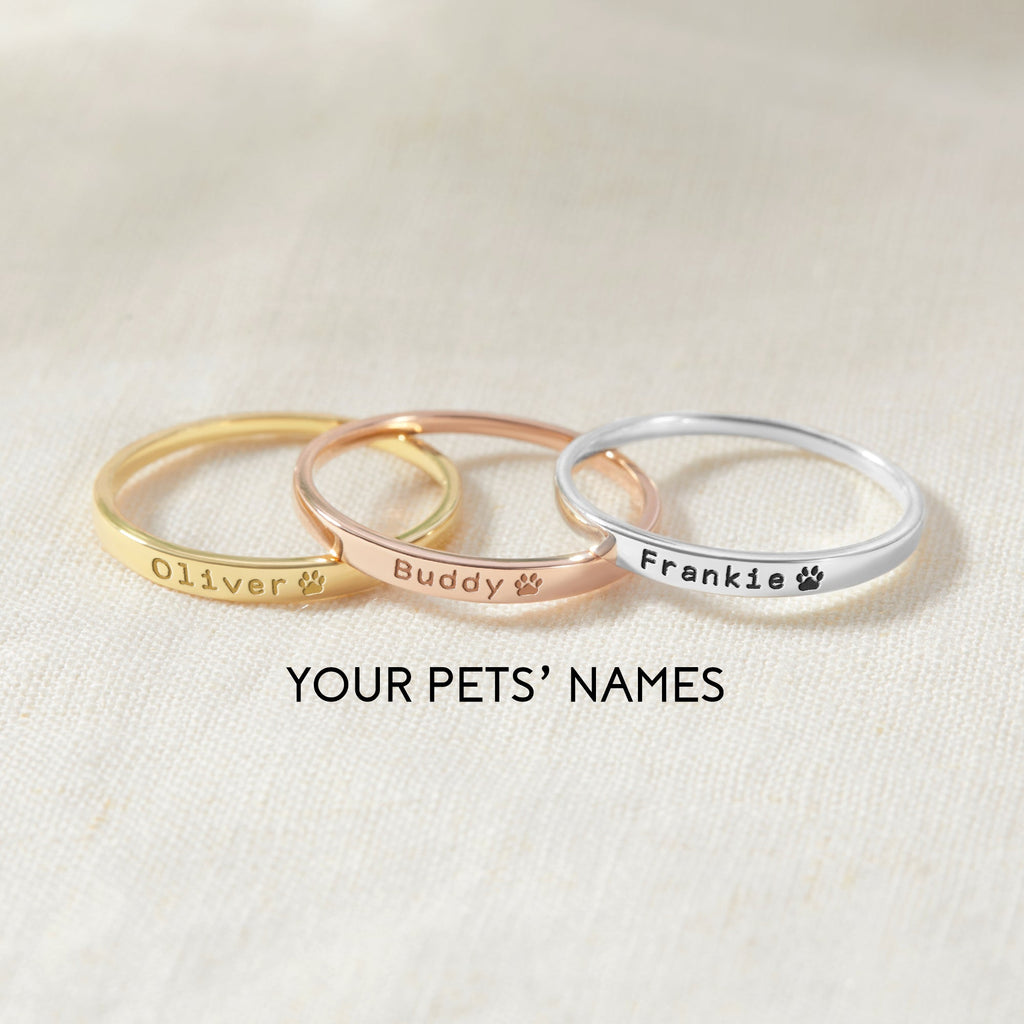 Dainty Pet Name Ring with Paw Print Groovy Girl Gifts